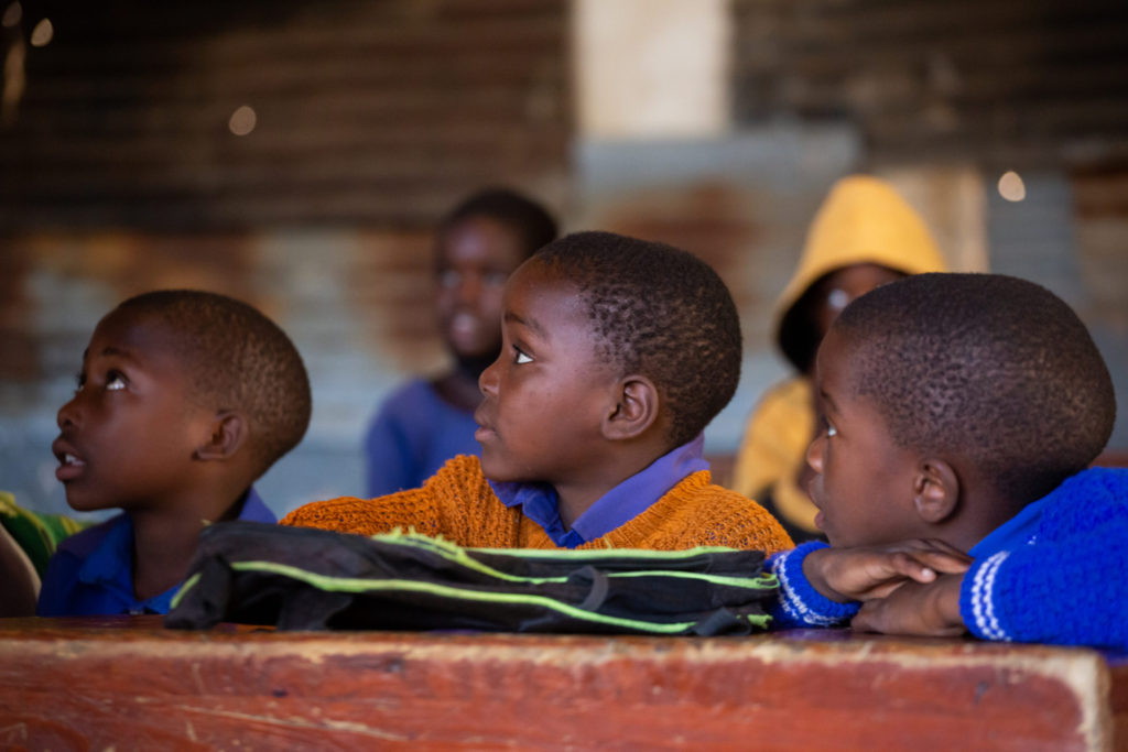 Little boys pay attention to the cartoon in front of them